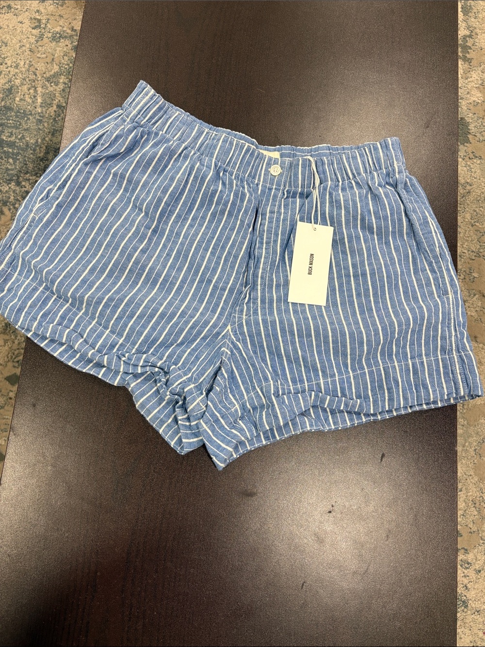 NWT Buck Mason Harbor Stripe Mainstay Cotton Linen Boxer Short Medium $118